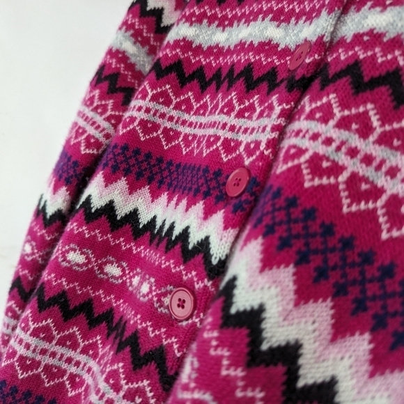 Talbots Cardigan Womens Medium Pink Lambs Wool Sweater Fair Isle Stripe Nordic - Picture 9 of 11